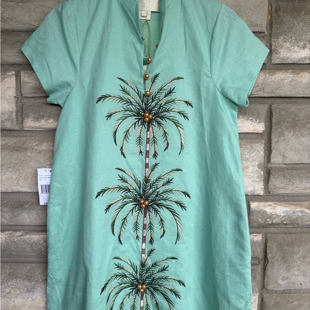 Mestiza New York Sage Green Short Sleeve Linen Cotton Blend Dress Xs $385 - Picture 2 of 12